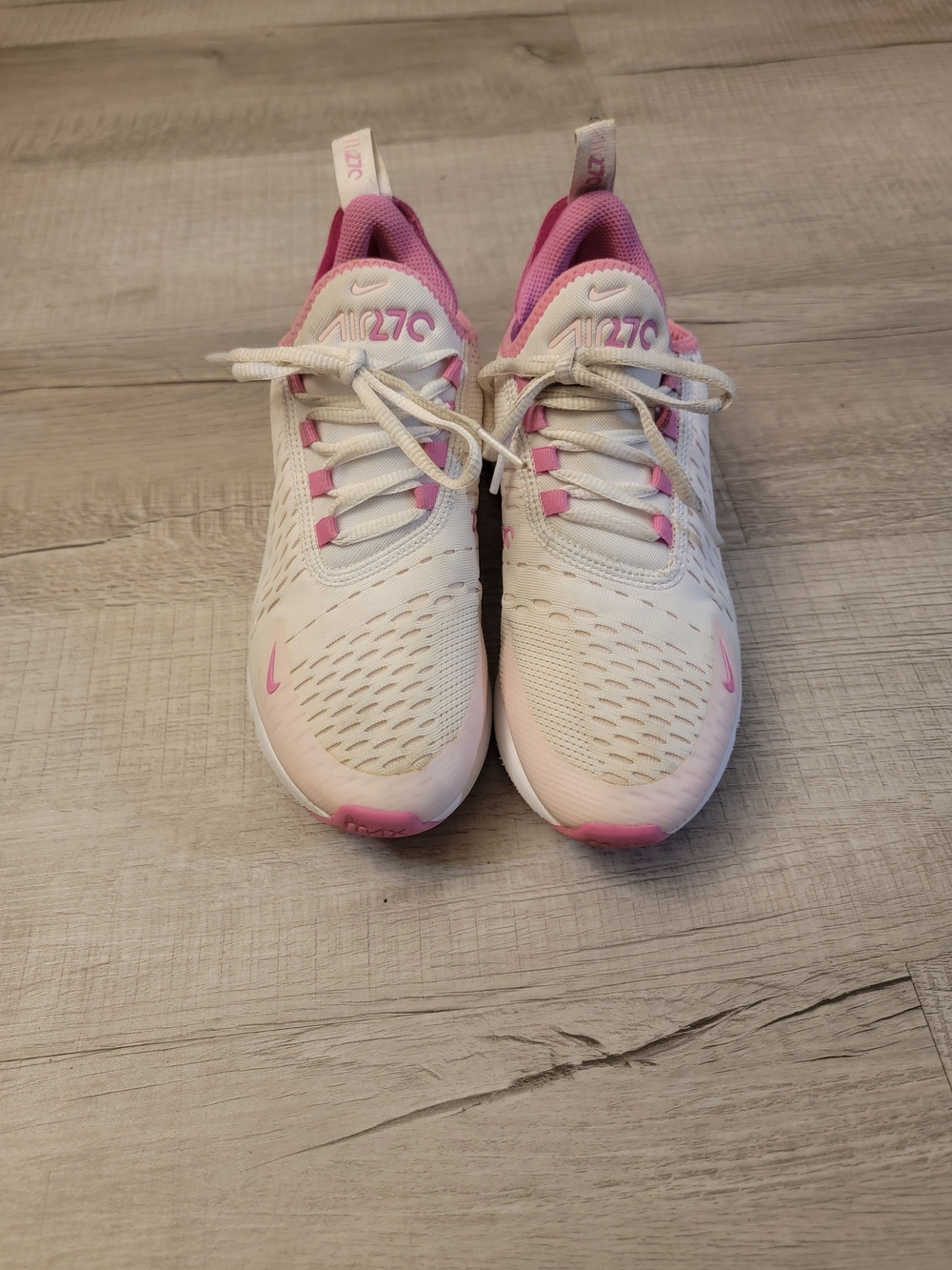 Nike Kids Air270 White and Pink Athletic Shoes